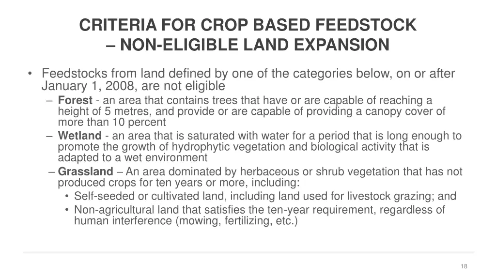 criteria for crop based feedstock non eligible