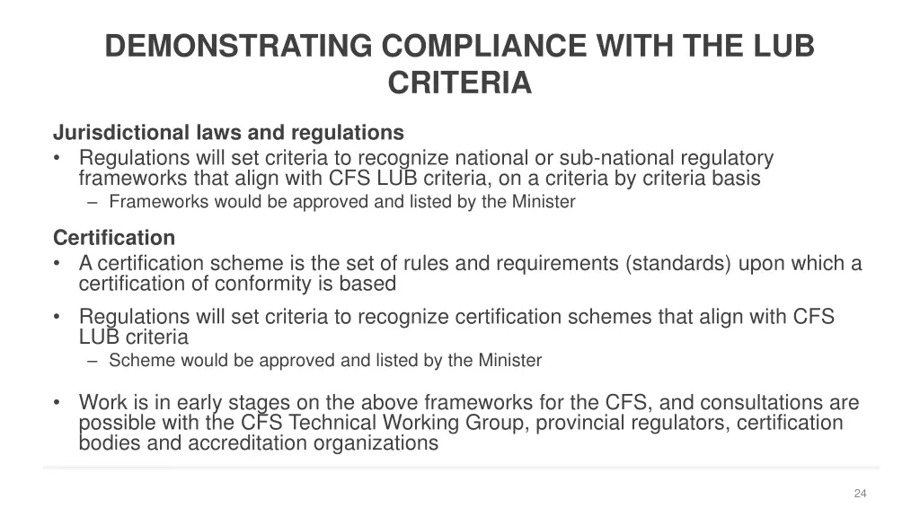 demonstrating compliance with the lub criteria