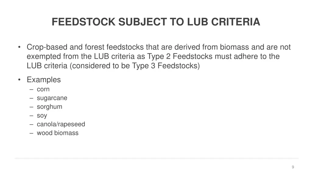 feedstock subject to lub criteria