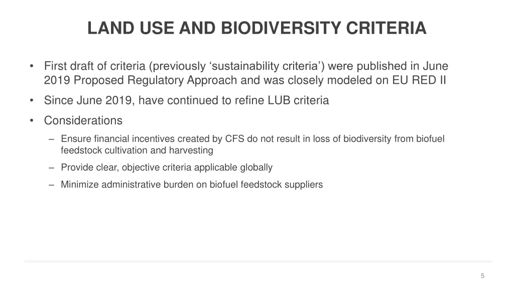 land use and biodiversity criteria