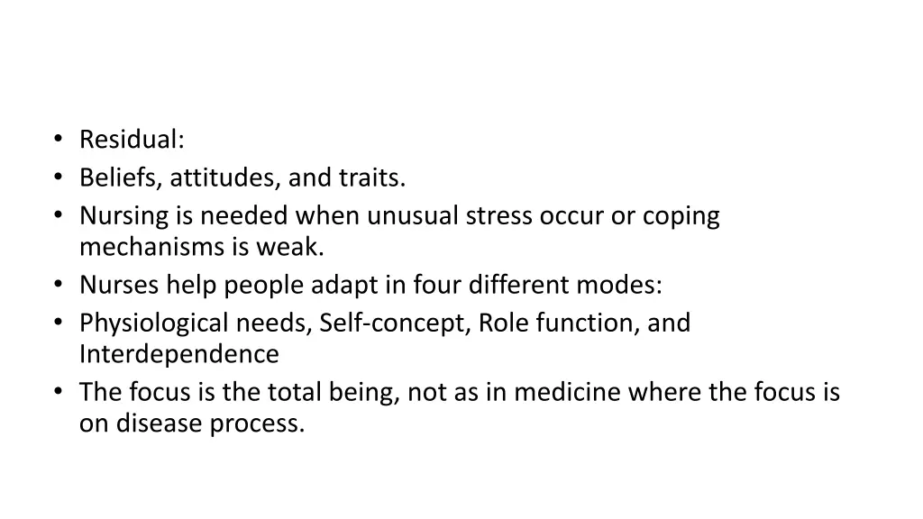 residual beliefs attitudes and traits nursing