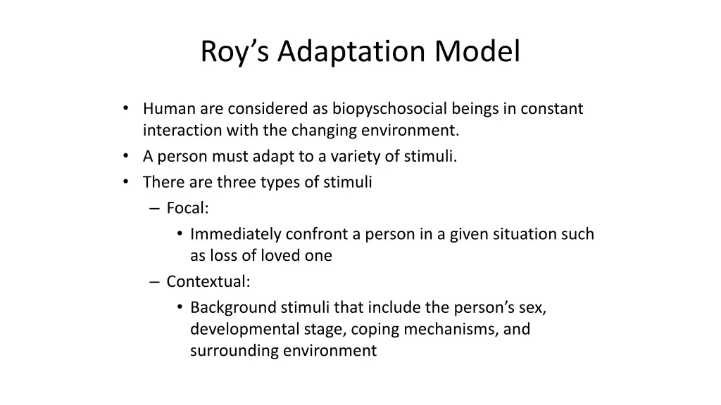 roy s adaptation model