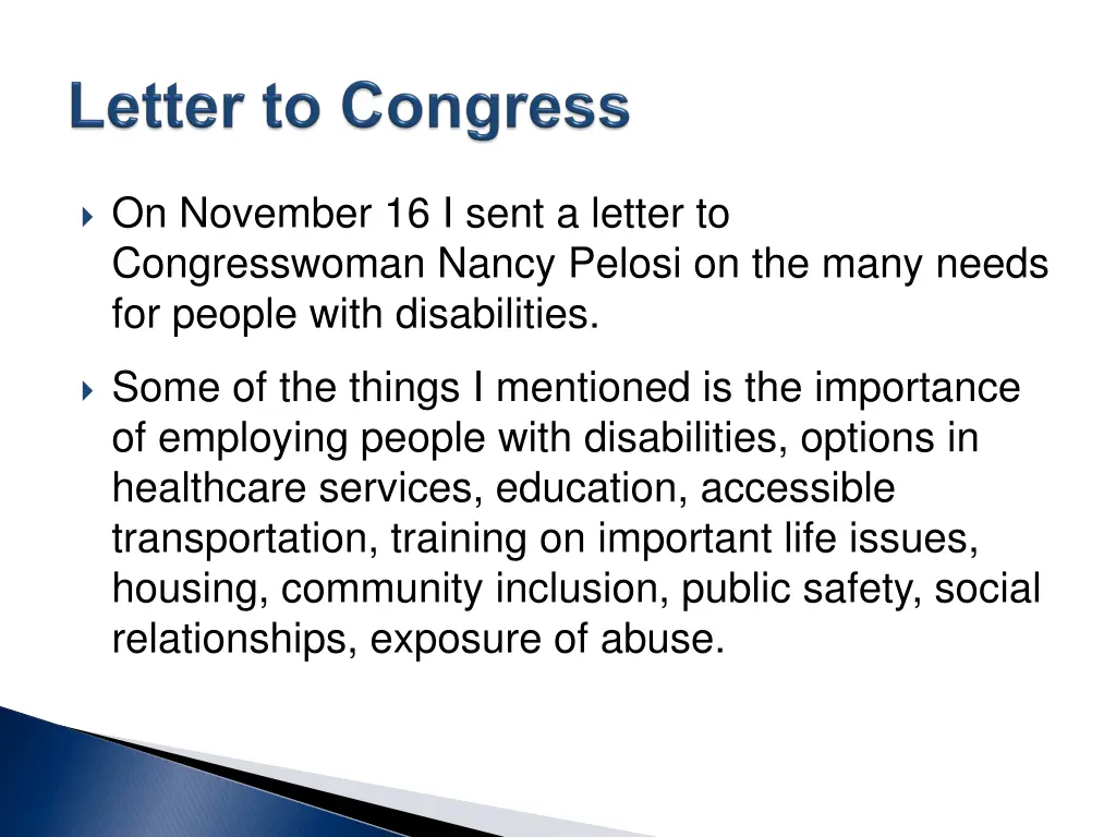 on november 16 i sent a letter to congresswoman