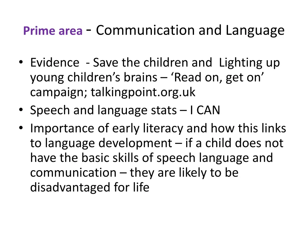 prime area communication and language