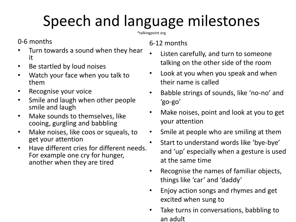 speech and language milestones talkingpoint
