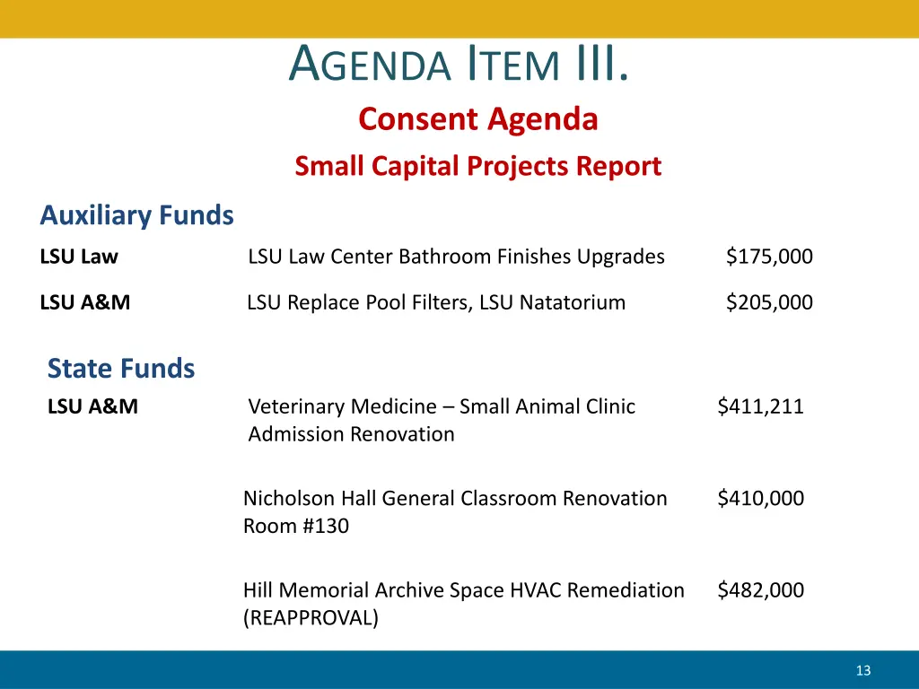 a genda i tem iii consent agenda small capital