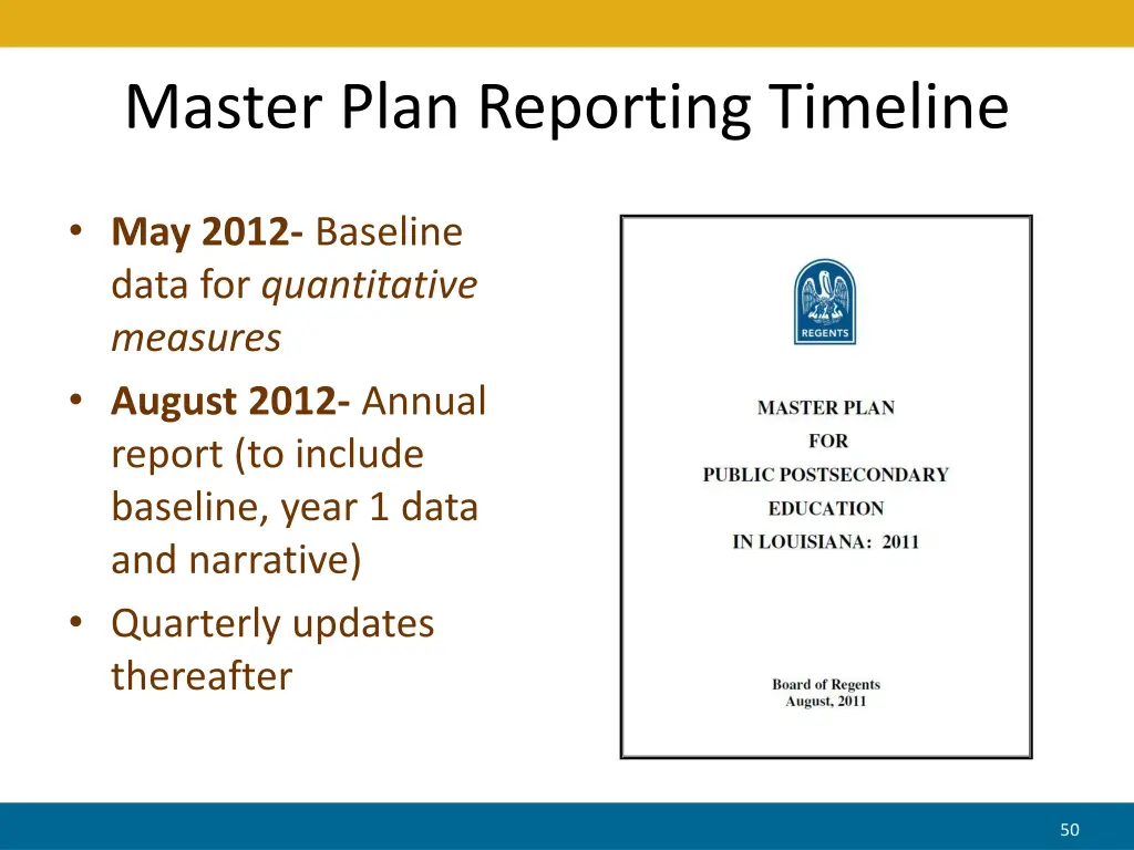 master plan reporting timeline
