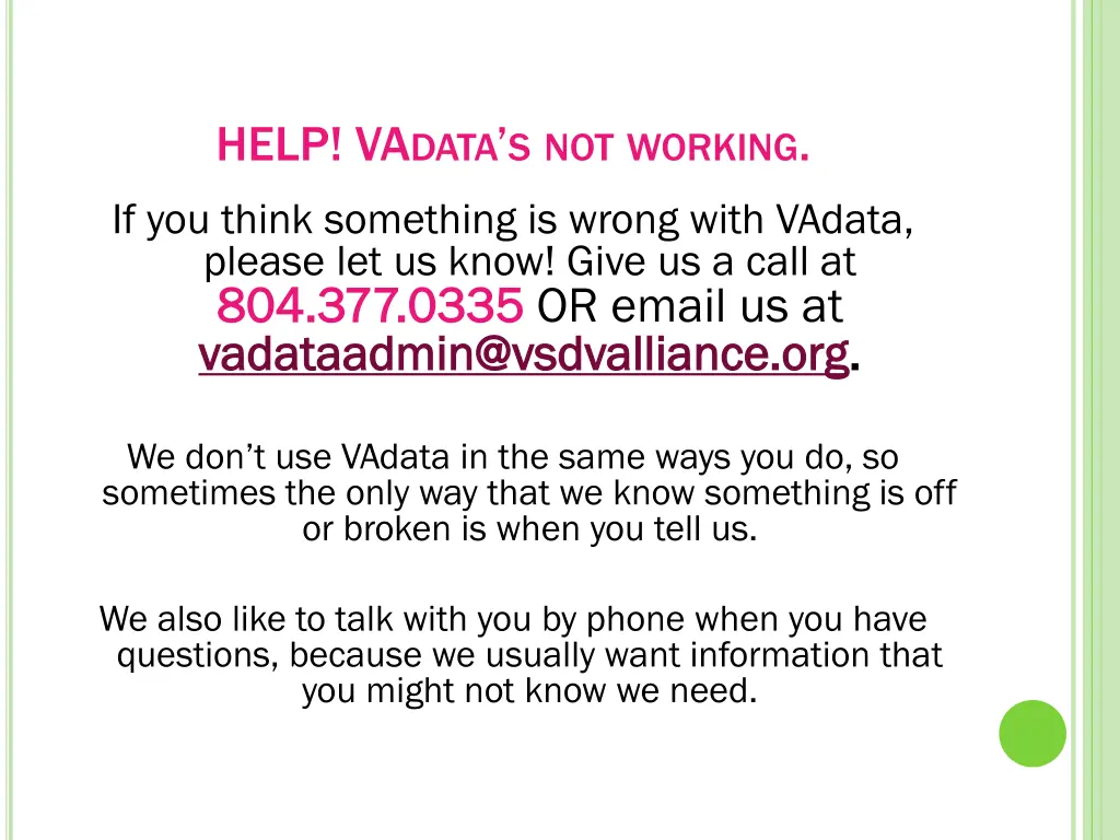 help va data s not working