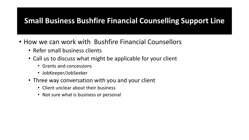 small business bushfire financial counselling 2