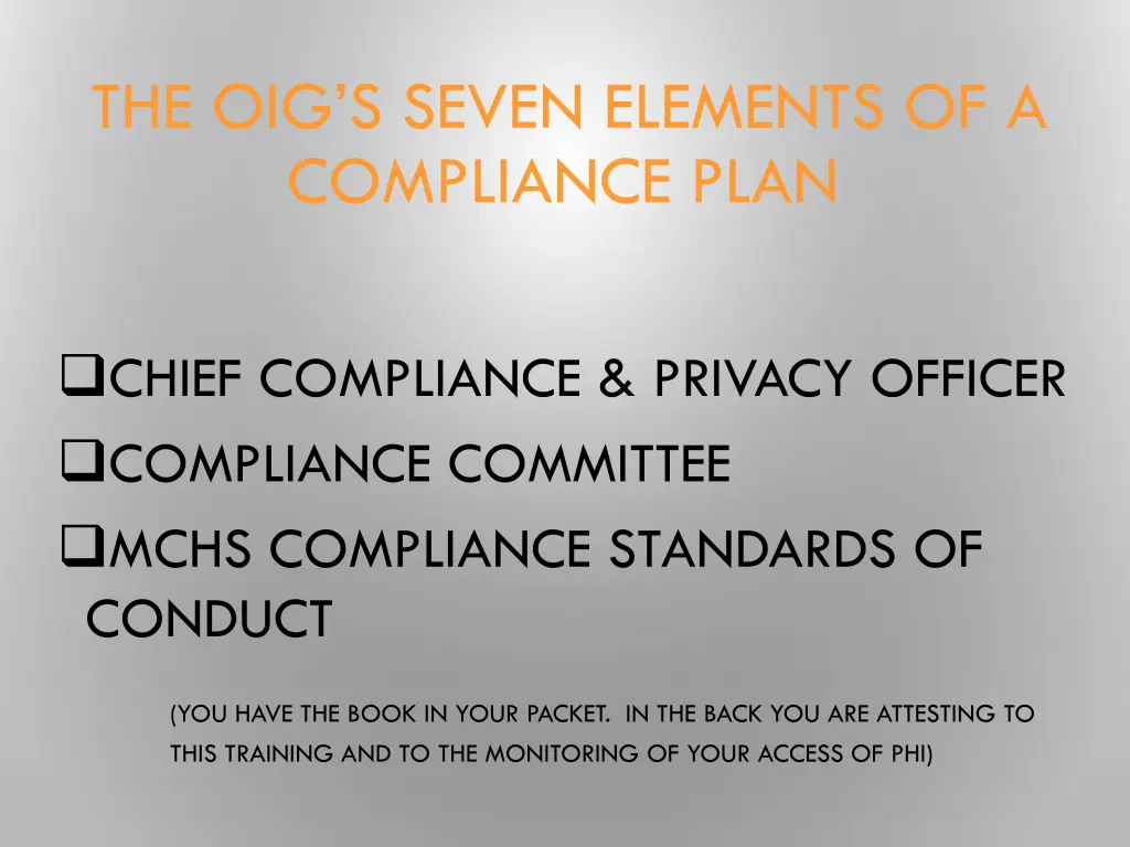 the oig s seven elements of a compliance plan