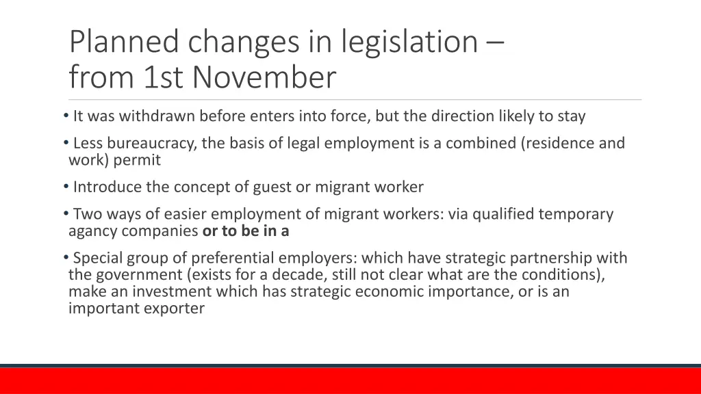 planned changes in legislation from 1st november