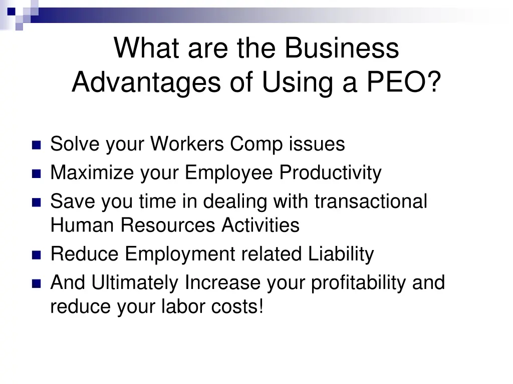 what are the business advantages of using a peo
