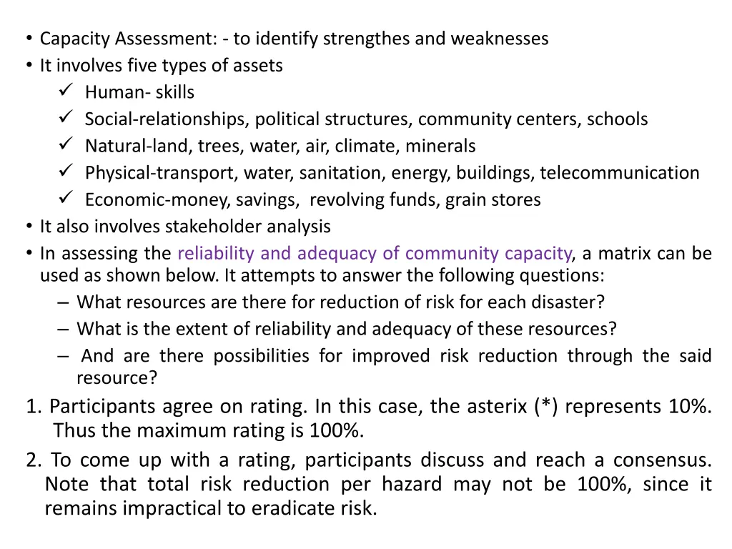 capacity assessment to identify strengthes