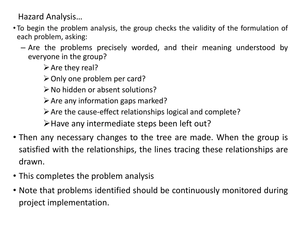 hazard analysis to begin the problem analysis