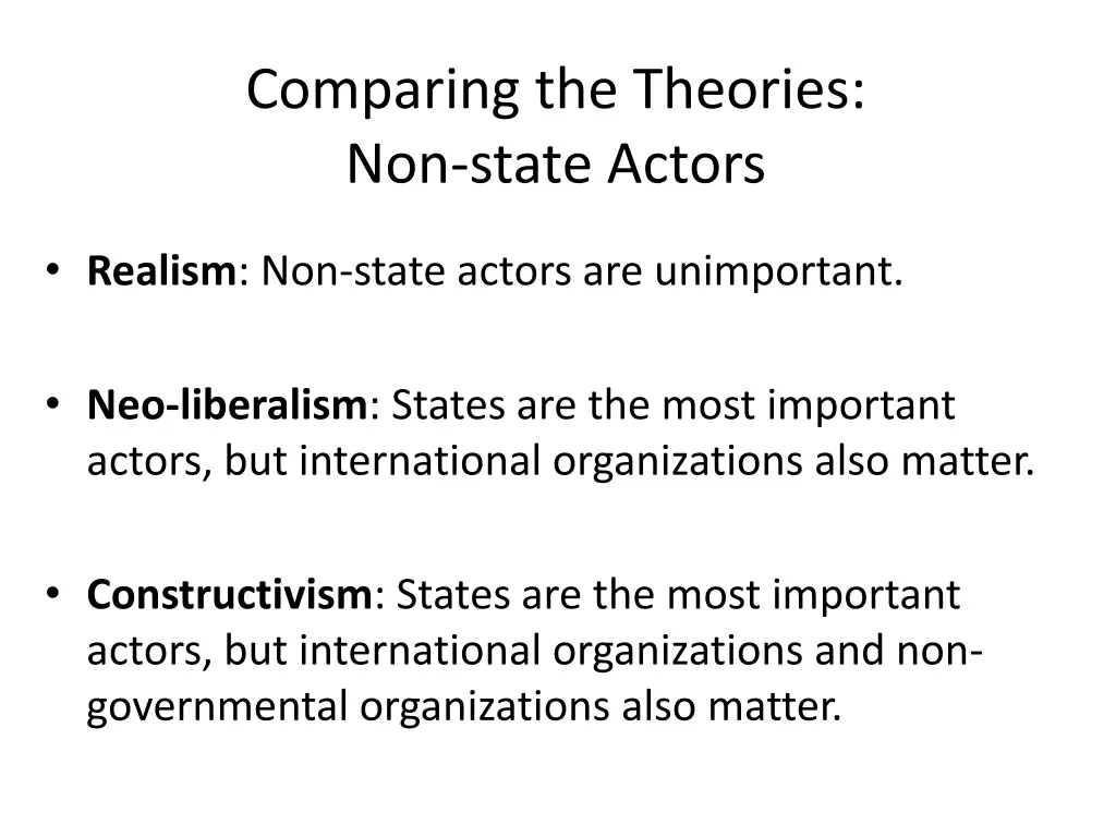 comparing the theories non state actors