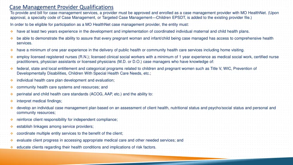 case management provider qualifications