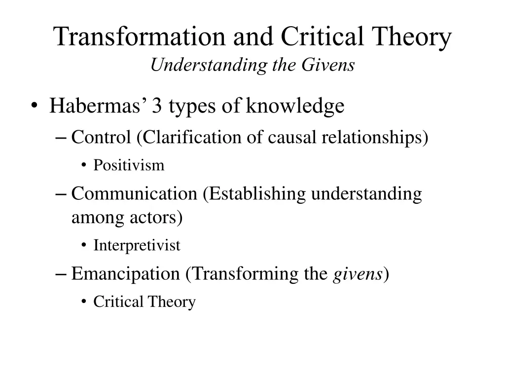 transformation and critical theory understanding