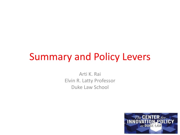 summary and policy levers