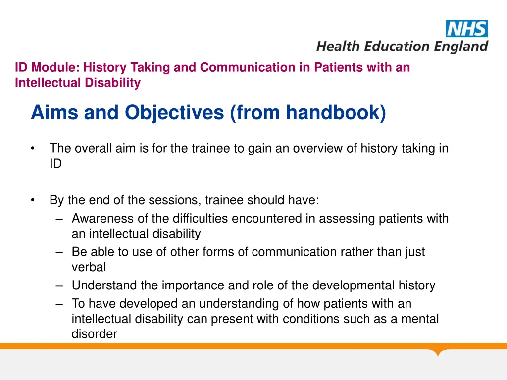 id module history taking and communication
