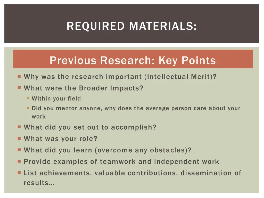 required materials 1