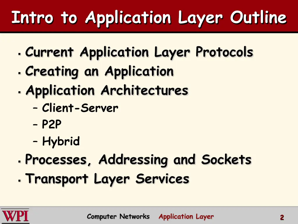 intro to application layer outline