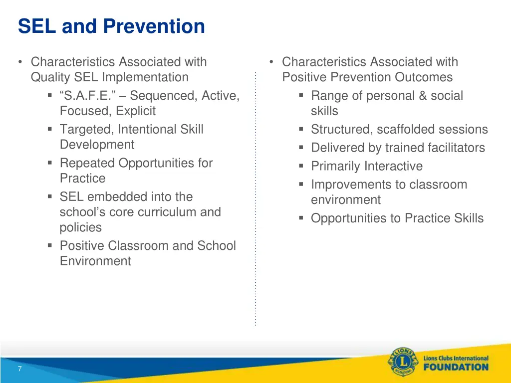 sel and prevention