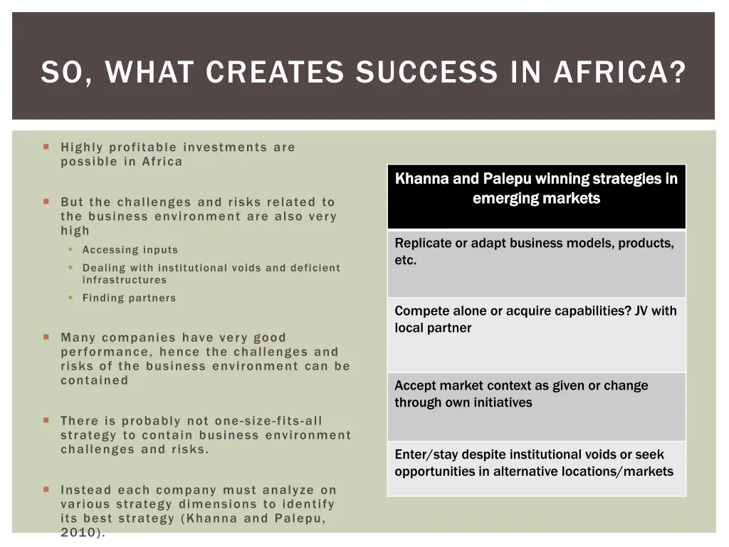 so what creates success in africa