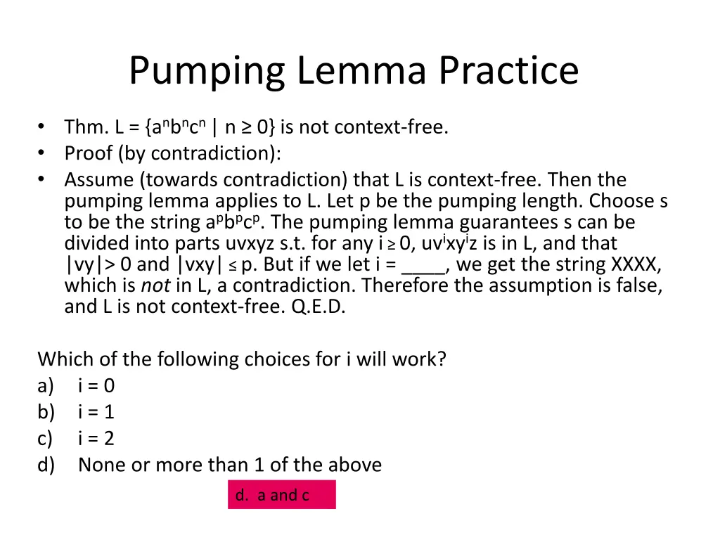 pumping lemma practice