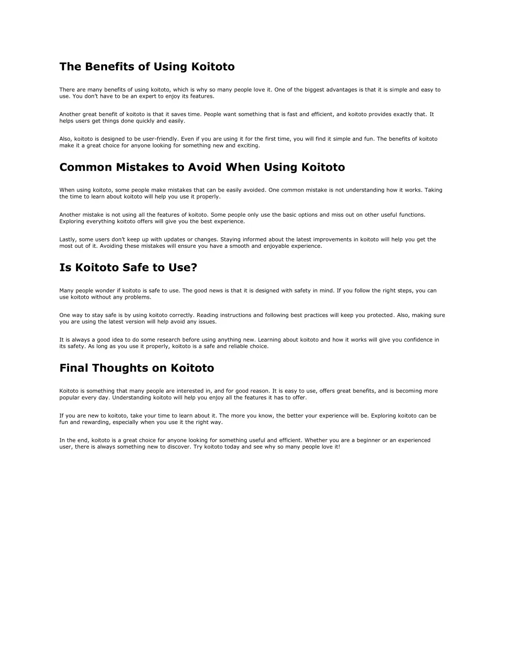the benefits of using koitoto