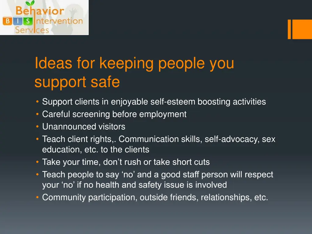 ideas for keeping people you support safe