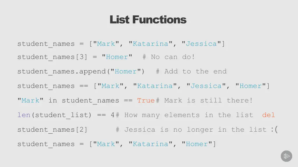 list functions