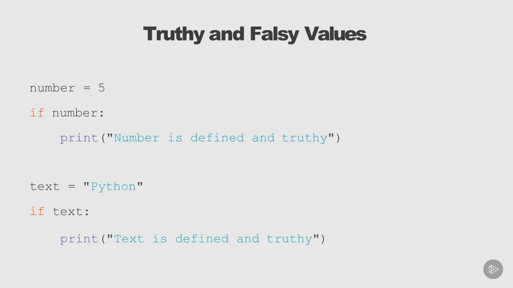 truthy and falsy values
