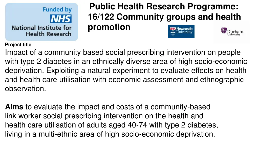 public health research programme 16 122 community