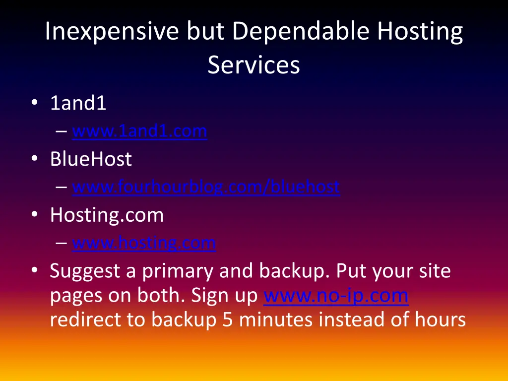 inexpensive but dependable hosting services 1and1