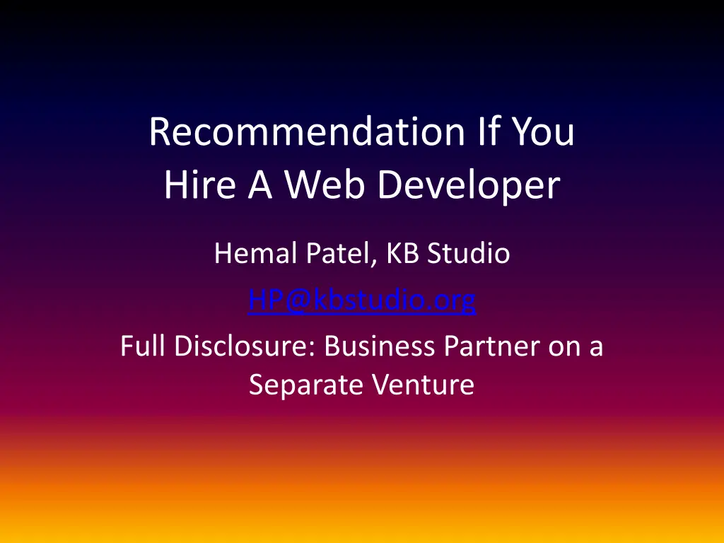 recommendation if you hire a web developer