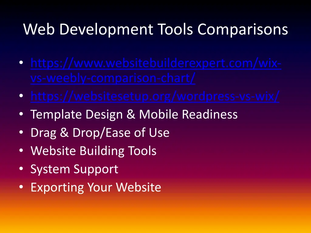 web development tools comparisons