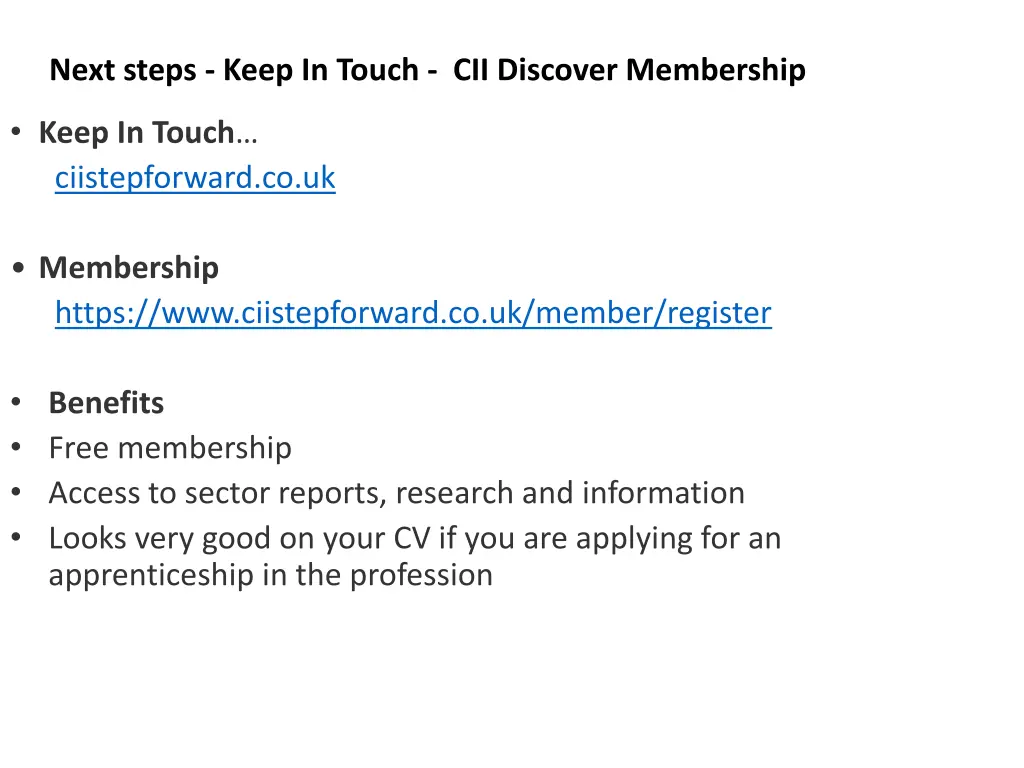 next steps keep in touch cii discover membership