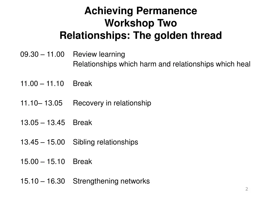 achieving permanence workshop two relationships