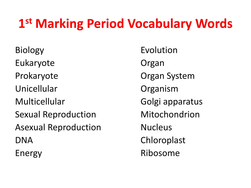 1 st marking period vocabulary words