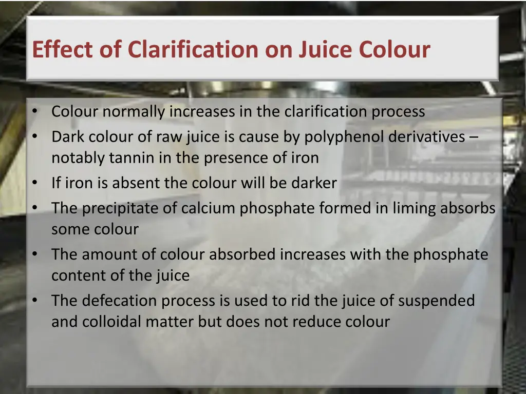 effect of clarification on juice colour