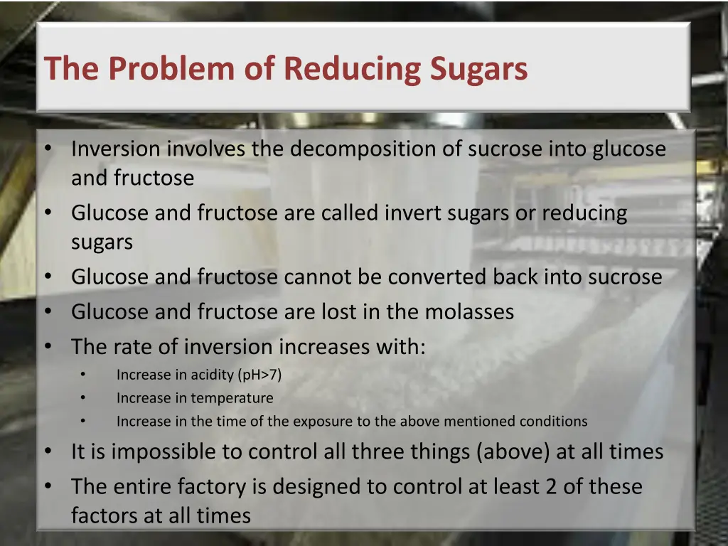 the problem of reducing sugars
