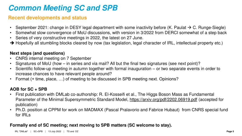 common meeting sc and spb recent developments