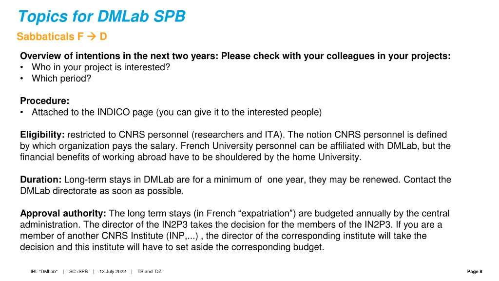 topics for dmlab spb sabbaticals f d