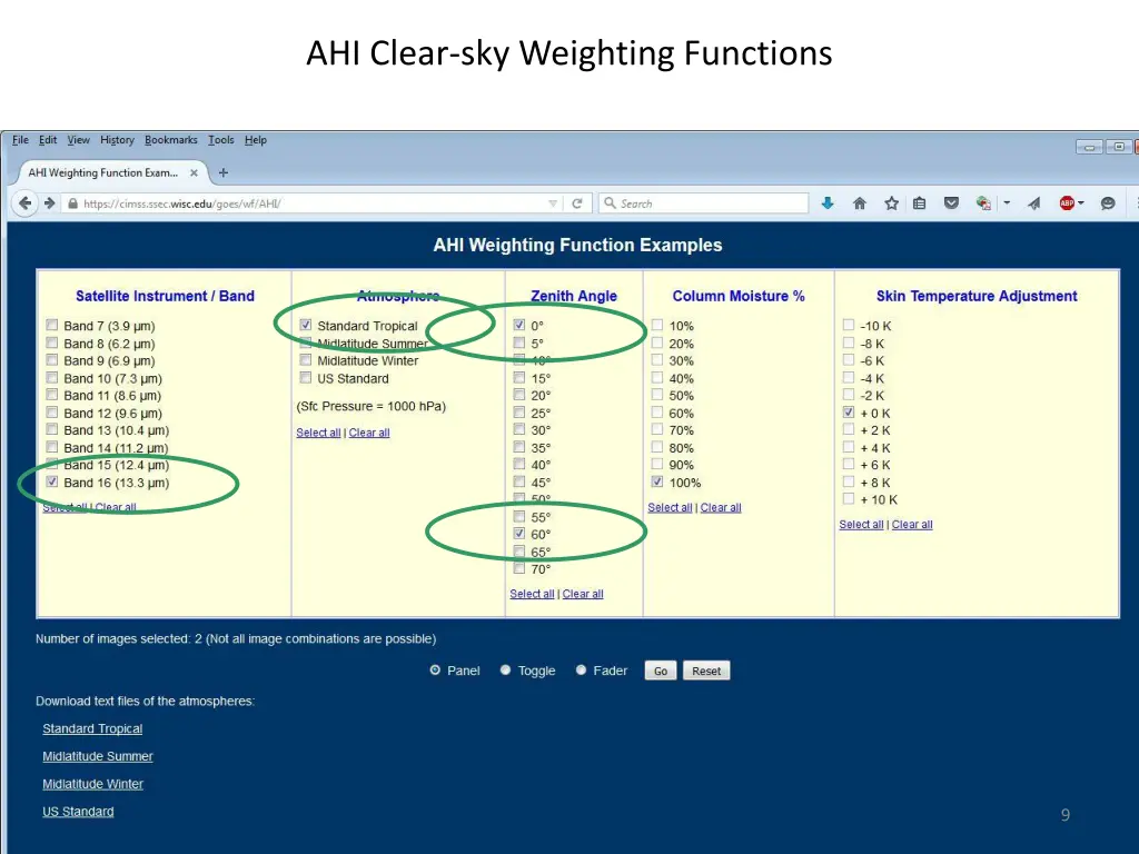 ahi clear sky weighting functions