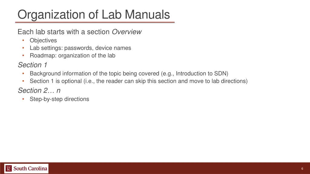 organization of lab manuals