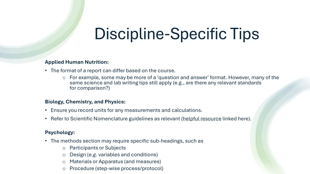 discipline specific tips
