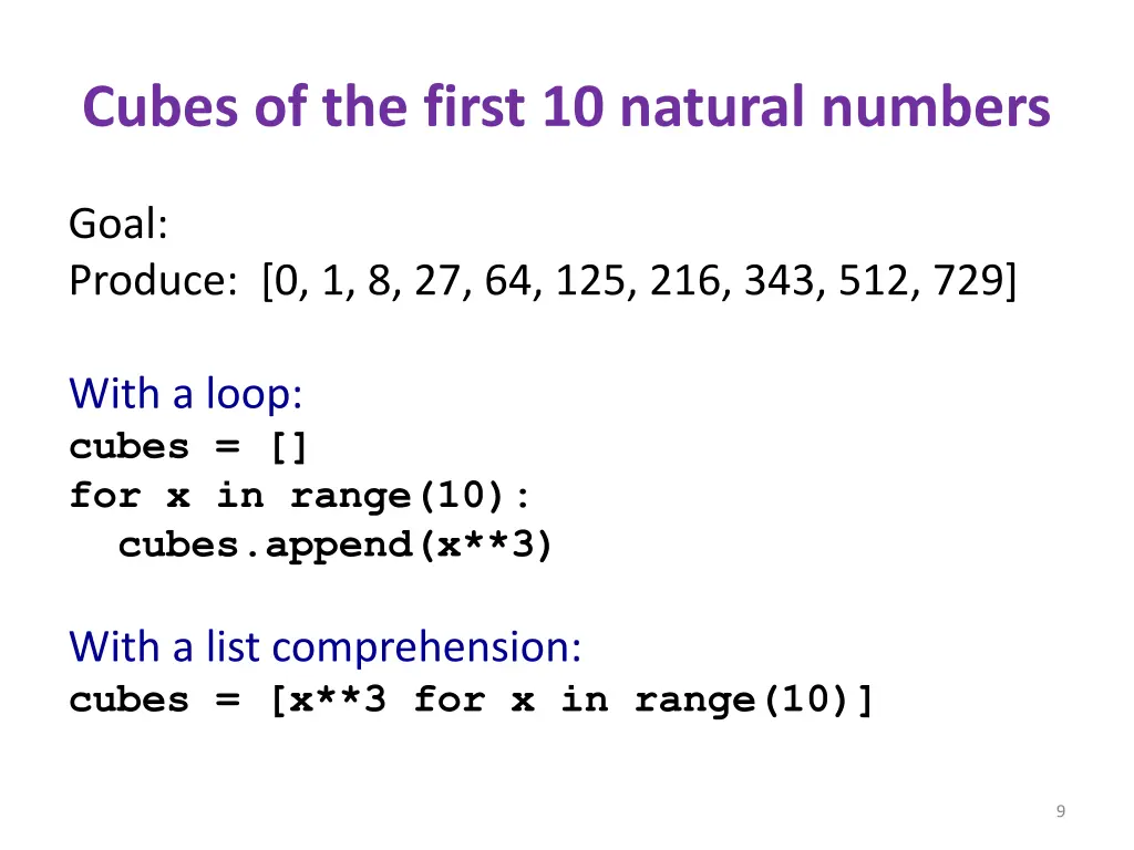 cubes of the first 10 natural numbers