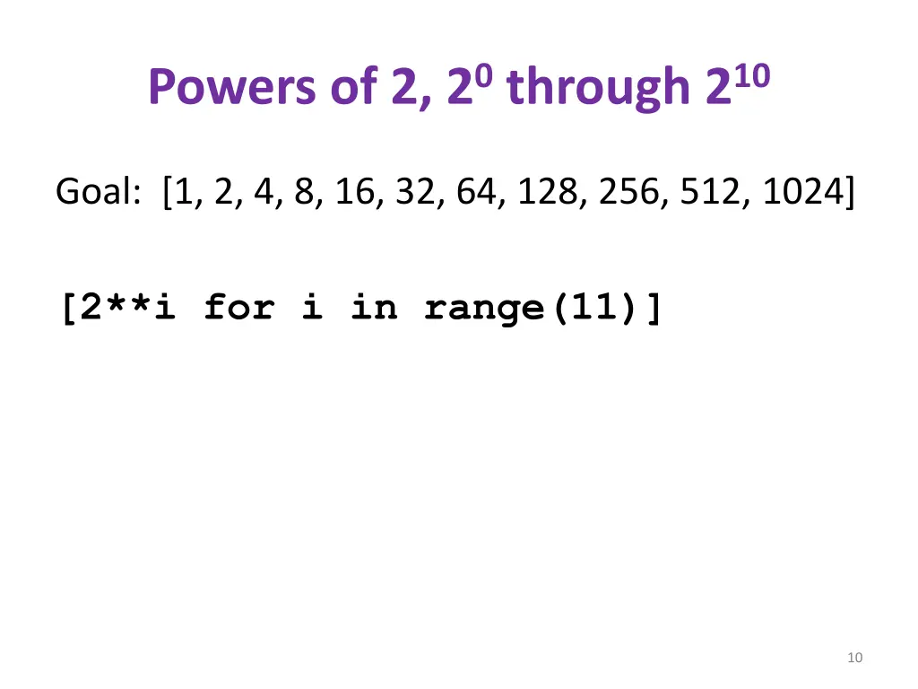 powers of 2 2 0 through 2 10