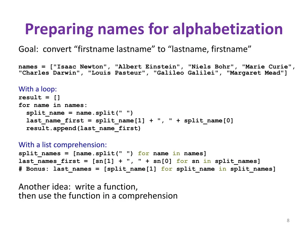 preparing names for alphabetization
