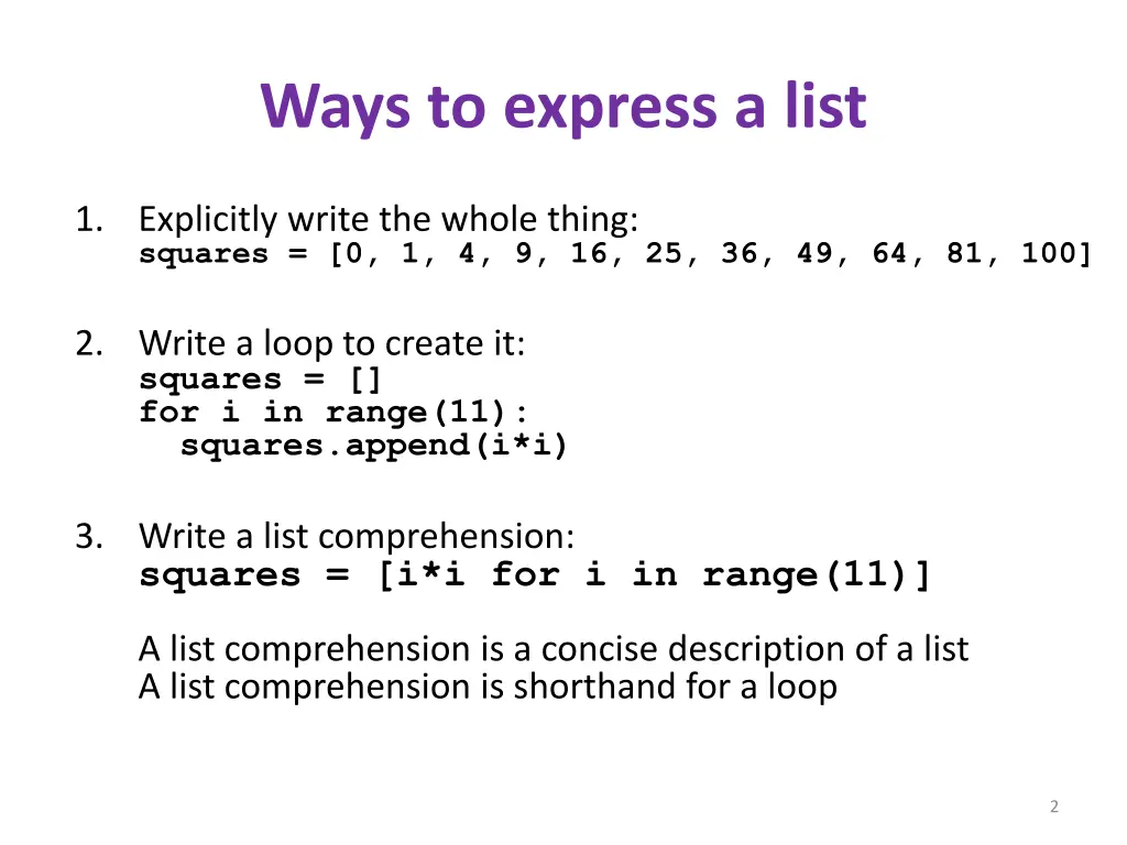 ways to express a list